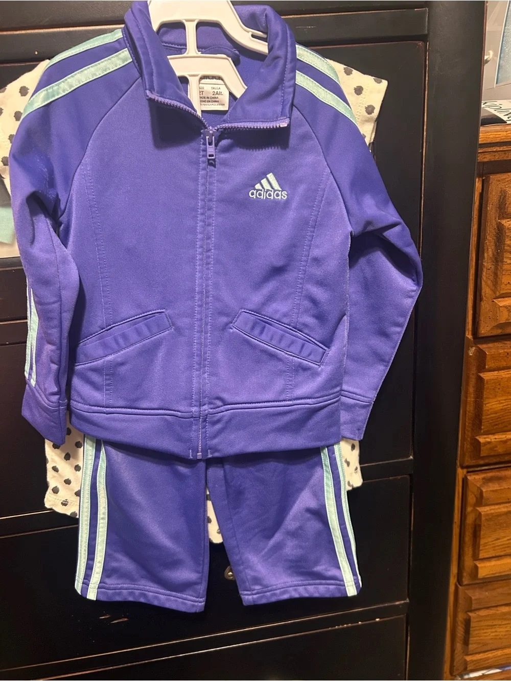 adidas Kids Purple Track Jacket and Pants with Mint Stripe
